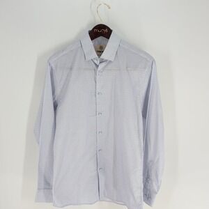 Trend Micro-Diamond Print Long‎ Sleeve Modern Fit Button Up Shirt Blue Size M